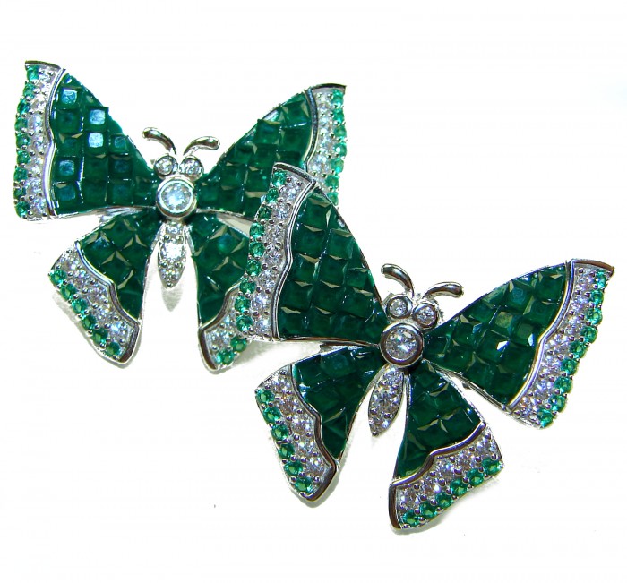 Incredible green Butterflies genuine 11.5 CARAT Emerald .925 Sterling Silver handcrafted Earrings