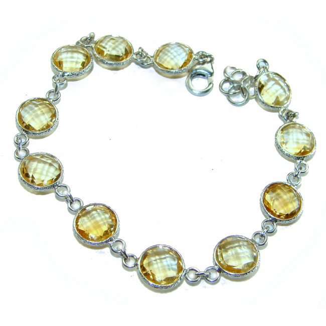 Victoria Authentic 27.2 carat Brazilian Citrine .925 Sterling Silver brilliantly dipped in real rhodium handcrafted Statement Bracelet