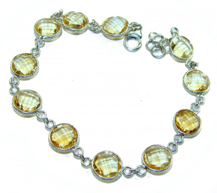 Victoria Authentic 27.2 carat Brazilian Citrine .925 Sterling Silver brilliantly dipped in real rhodium handcrafted Statement Bracelet