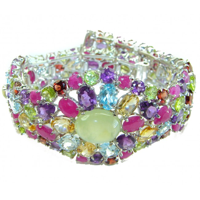 Green Royalty Huge 172.5 carat Prehnite from South Africa .925 Sterling Silver handcrafted Statement Bracelet