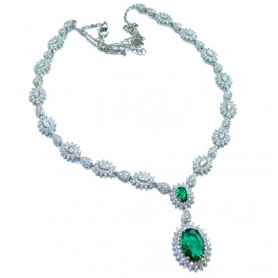 Gabriella 22.7 carat authentic Emerald rhodium over .925 Sterling Silver handcrafted Statement necklace