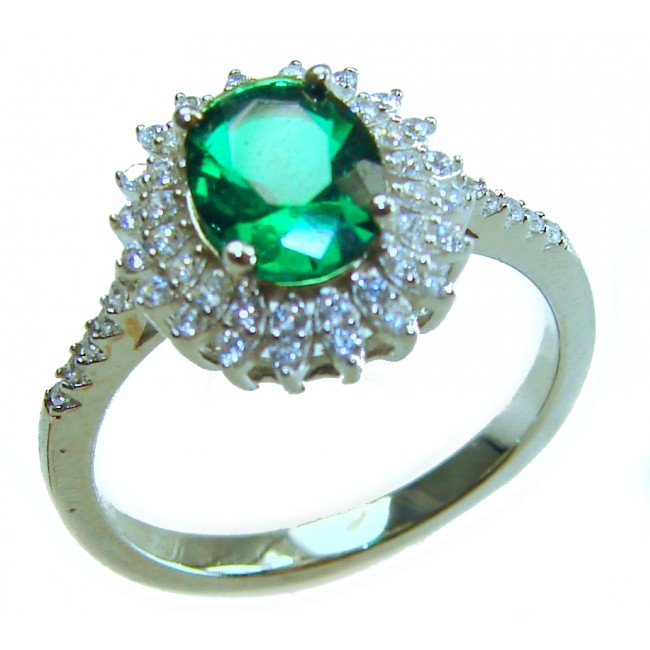 Gabriella 4.2 carat authentic Emerald rhodium over .925 Sterling Silver handcrafted Statement Ring size 7