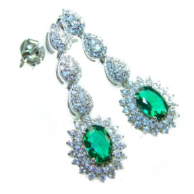 Gabriella 5.2 carat authentic Emerald rhodium over .925 Sterling Silver handcrafted Statement earrings