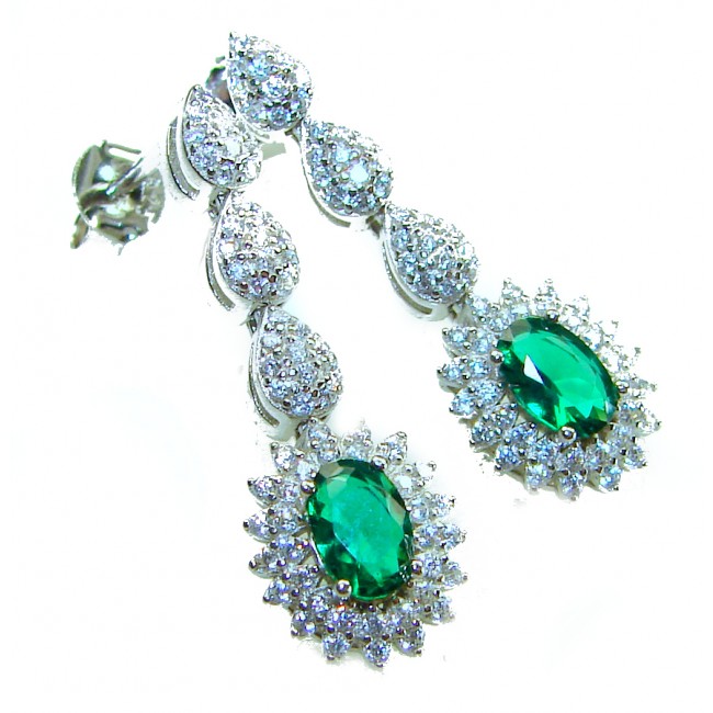 Gabriella 5.2 carat authentic Emerald rhodium over .925 Sterling Silver handcrafted Statement earrings