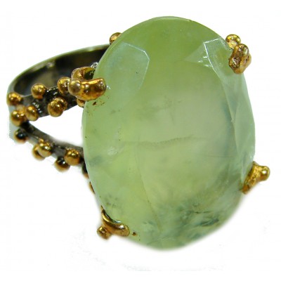 Best quality Prehnite rhodium over .925 Sterling Silver handcrafted Ring Size 6