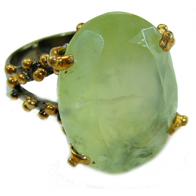 Best quality Prehnite rhodium over .925 Sterling Silver handcrafted Ring Size 6