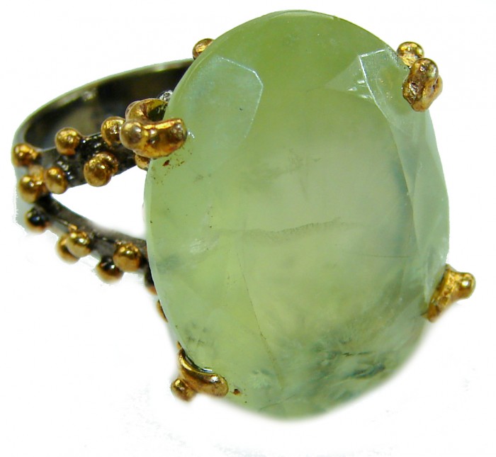 Best quality Prehnite rhodium over .925 Sterling Silver handcrafted Ring Size 6
