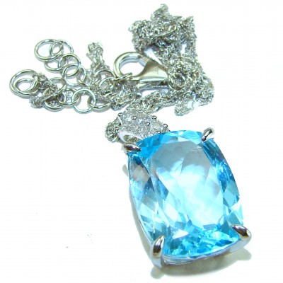Vintage style- 14.5 carat authentic Swiss Blue Topaz .925 Sterling Silver handcrafted necklace