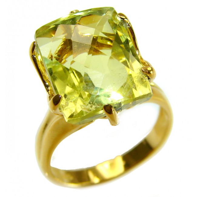 Solid 11.8 carat Genuine Lemon Quartz .925 Sterling Silver DIPPED IN REAL GOLD handcrafted ring size 6