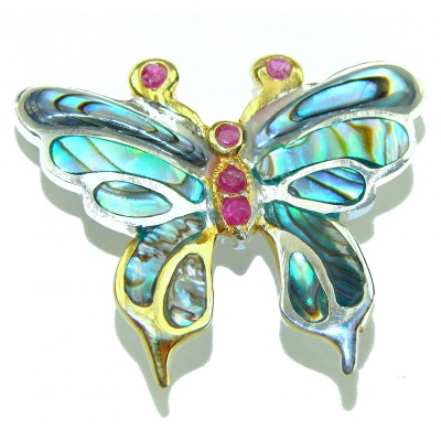 BUTTERFLY Natural Rainbow Abalone .925 Sterling Silver handmade Pendant