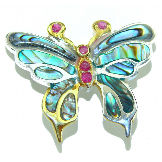 BUTTERFLY Natural Rainbow Abalone .925 Sterling Silver handmade Pendant