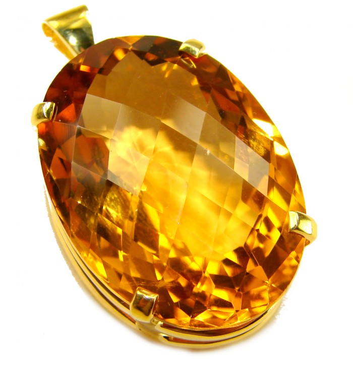 Luxury genuine 47.7CARAT oval cut Champagne Topaz .925 Sterling Silver dipped in 18K Gold handmade Pendant