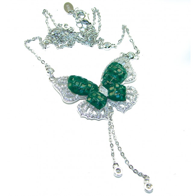 Precious Butterfly authentic 8.9 carat Colombian Emerald .925 Sterling Silver handcrafted Statement necklace