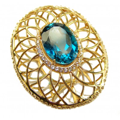 Blue Island - 8.2 carat London Blue Topaz 18K Gold over .925 Sterling Silver handmade Pendant