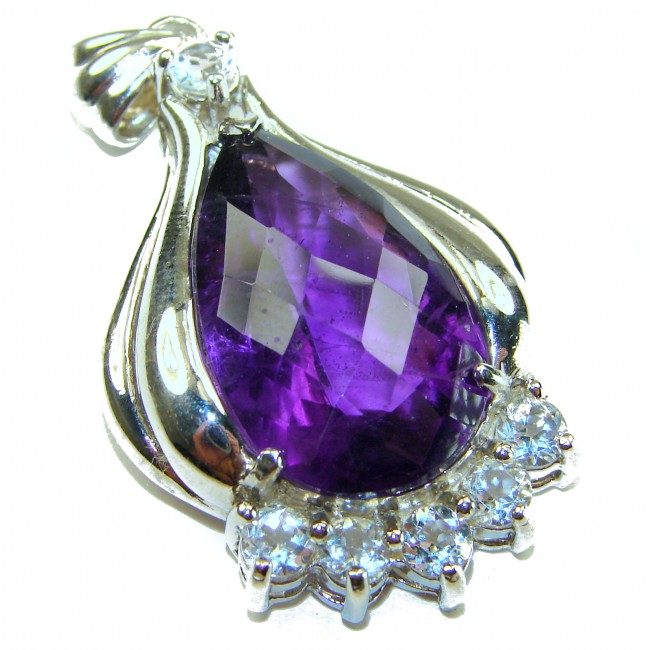 Mademoiselle - 21.5 carat natural Amethyst .925 Sterling Silver dipped in 18K White Gold handcrafted Pendant