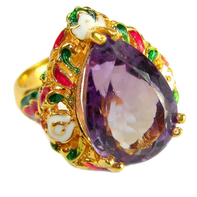 Purple Cascade 14.5 carat Purple Amethyst Enamel 22K Gold over .925 Sterling Silver Handcrafted Ring size 6
