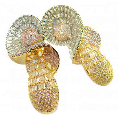 Spectacular - ART DECO - 108.5 carat White Topaz 2 tones .925 Sterling Silver Handcrafted Statement Earrings