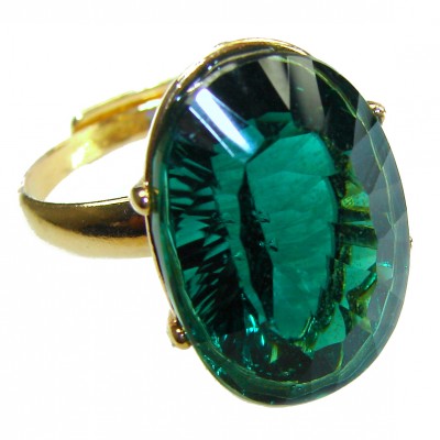 Exotic Beauty oval cut 17.5 carat Helenite .925 Sterling Silver dipped in Real Gold handmade Ring s. 8