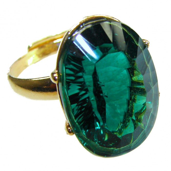 Exotic Beauty oval cut 17.5 carat Helenite .925 Sterling Silver dipped in Real Gold handmade Ring s. 8