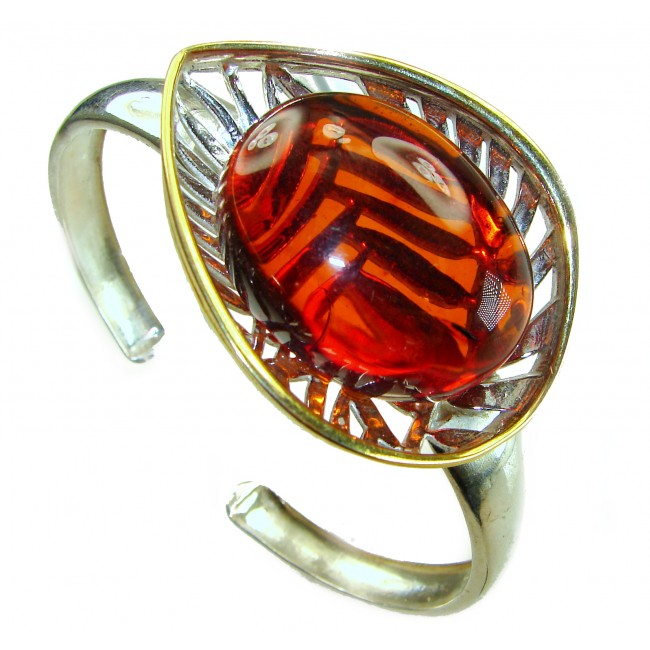 Treasure of Baltic Sea Baltic Polish Amber 2 tones .925 Sterling Silver handcrafted Bracelet / Cuff