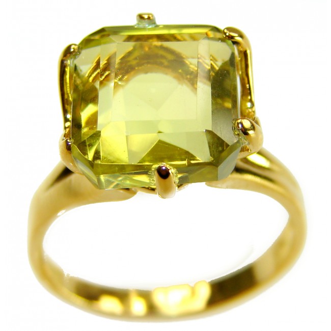 Solid 10.8 carat Genuine Lemon Quartz .925 Sterling Silver DIPPED IN REAL GOLD handcrafted ring size 6
