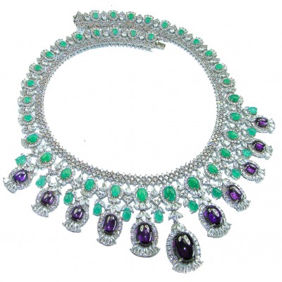 Elizabeth - Precious Natural 156.5 carat Amethyst from Uruguay Rhodium over .925 Sterling Silver handcrafted Necklace