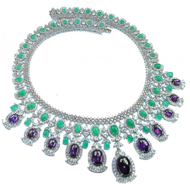 Elizabeth - Precious Natural 156.5 carat Amethyst from Uruguay Rhodium over .925 Sterling Silver handcrafted Necklace