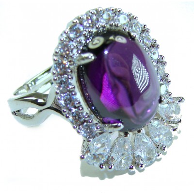 Elizabeth - Precious Natural 14.5 carat Amethyst from Uruguay Rhodium over .925 Sterling Silver Handcrafted Ring size 8 adjustable