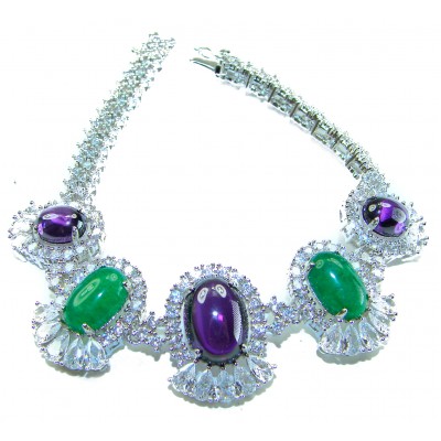 Elizabeth - Precious Natural 56.5 carat Amethyst from Uruguay Rhodium over .925 Sterling Silver handcrafted Statement bracelet