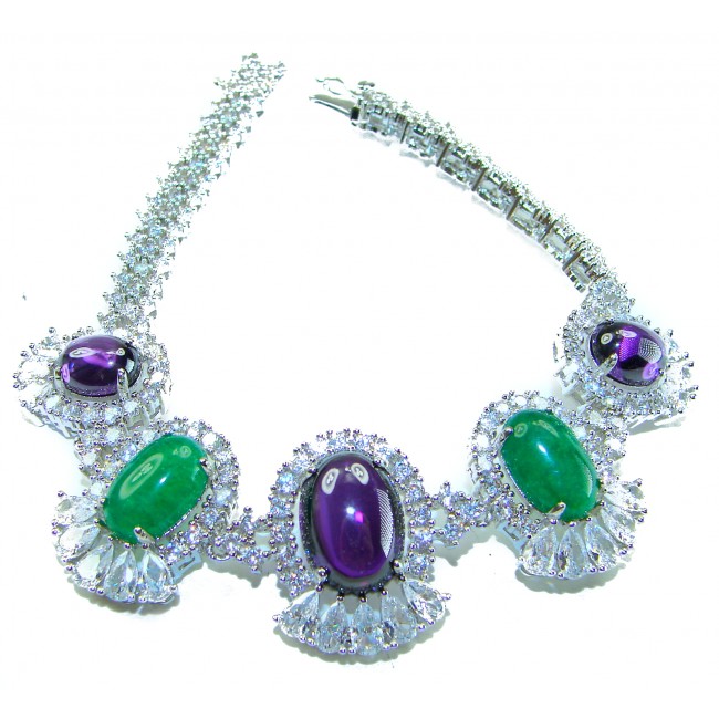 Elizabeth - Precious Natural 56.5 carat Amethyst from Uruguay Rhodium over .925 Sterling Silver handcrafted Statement bracelet