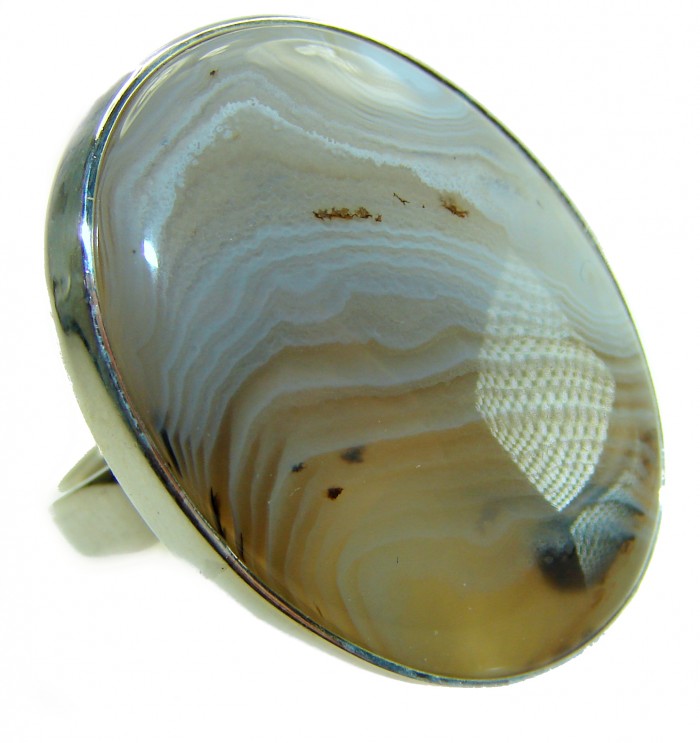 Simplicity Scentic Botswana Agate .925 Sterling Silver Ring s. 8 adjustable