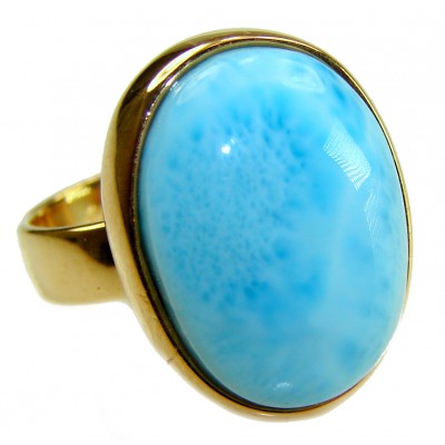 Blue Perfection AAAA QUALITY Blue Larimar 18K Gold over .925 Sterling Silver handmade Large ring size 8 adjustable