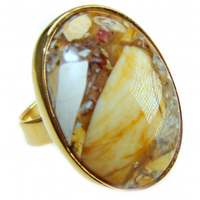 Flawless Australian Bracciated Mookaite 14K Gold over .925 Sterling Silver Ring size 6 adjustable