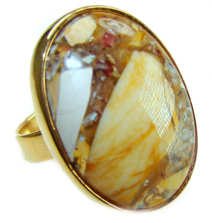 Flawless Australian Bracciated Mookaite 14K Gold over .925 Sterling Silver Ring size 6 adjustable