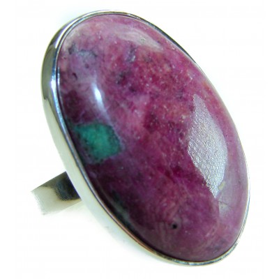 Authentic Ruby in Zoisite .925 Sterling Silver handmade Cocktail Ring s. 8 adjustable