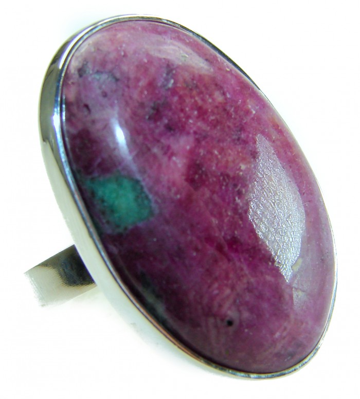 Authentic Ruby in Zoisite .925 Sterling Silver handmade Cocktail Ring s. 8 adjustable