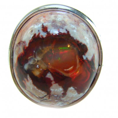 Bonfire Night best quality 18.4 carat Mexican Opal .925 Sterling Silver handmade ring 7 1/4
