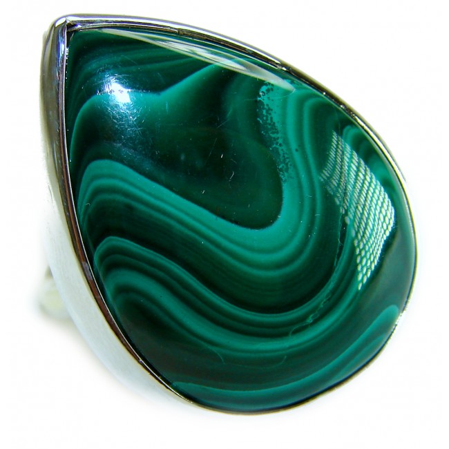 Amazonia 37.5 CARAT genuine Malachite from Ural .925 Sterling Silver handcrafted ring size 7 adjustable