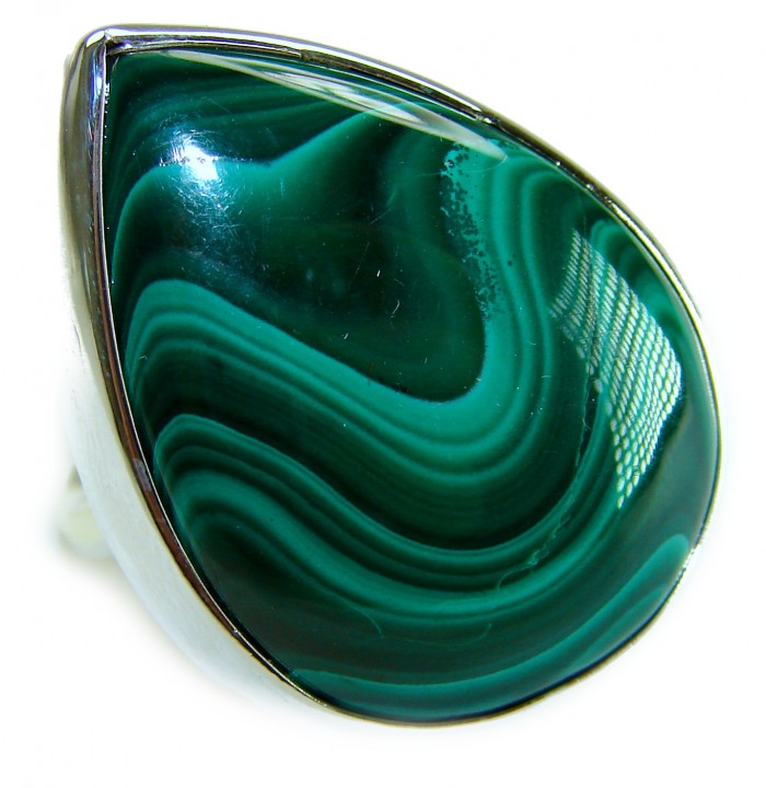 Amazonia 37.5 CARAT genuine Malachite from Ural .925 Sterling Silver handcrafted ring size 7 adjustable