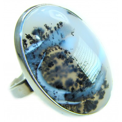 LARGE Top Quality Dendritic Agate .925 Sterling Silver handcrafted Ring s. 7 adjustable
