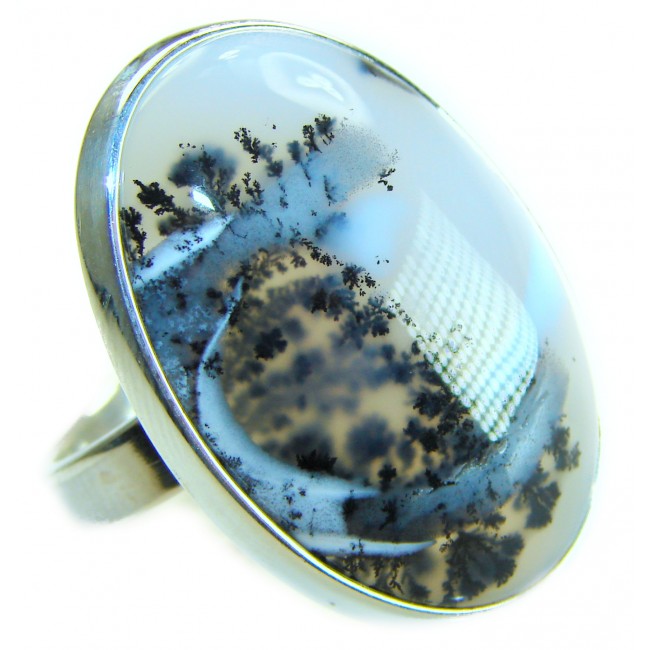 LARGE Top Quality Dendritic Agate .925 Sterling Silver handcrafted Ring s. 7 adjustable