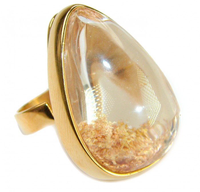 The best quality genuine 26.5 carat Phantom Quartz 18K Gold over .925 Sterling Silver handmade Statement Ring s. 8 adjustable