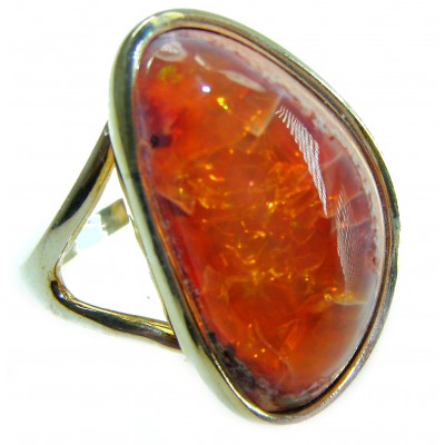 Queen of Fire best quality 20.4 carat Mexican Opal .925 Sterling Silver handmade ring 8 1/4