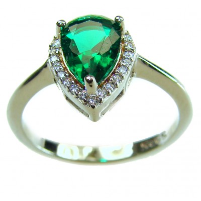 Gabriella 4.2 carat authentic Emerald rhodium over .925 Sterling Silver handcrafted Statement Ring size 7 1/4