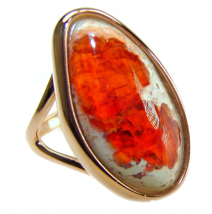 Golden Galaxy best quality 15.8 carat Mexican Opal 18K Rose Gold over .925 Sterling Silver handmade ring 7