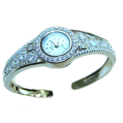 Precious Time Authentic 33.2 carat White Topaz .925 Sterling Silver handmade Bracelet Watch