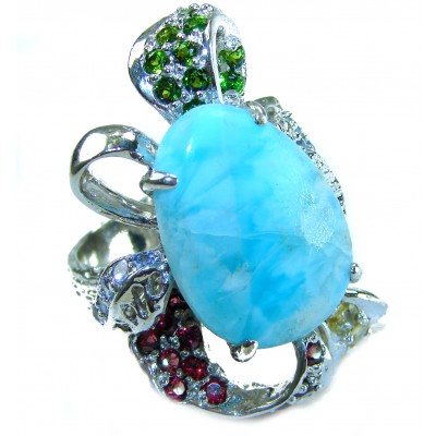 Blue Beauty AAAA QUALITY Blue Larimar .925 Sterling Silver handmade Large ring size 8