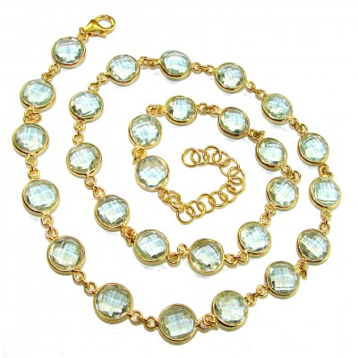 30.5 carat genuine round shape Green Amethyst 18K Gold over .925 Sterling Silver handmade Statement necklace