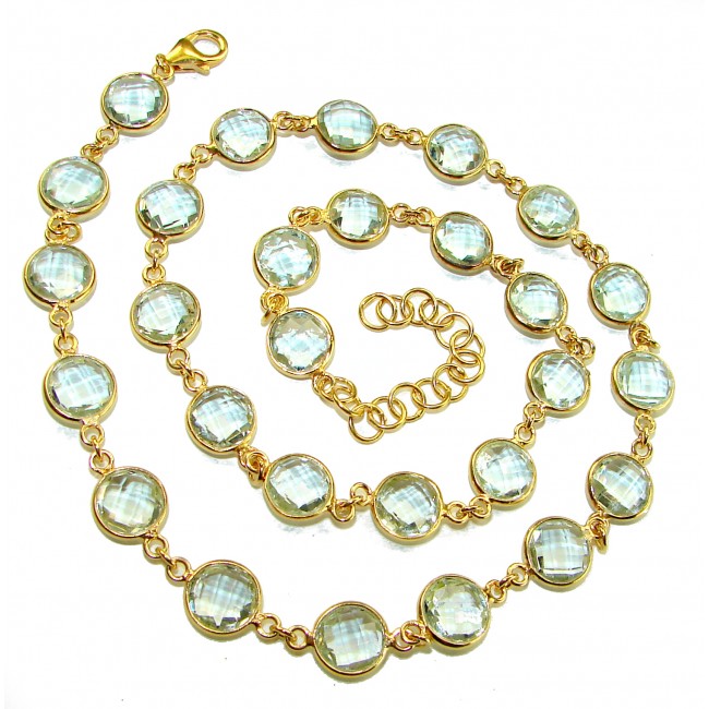 30.5 carat genuine round shape Green Amethyst 18K Gold over .925 Sterling Silver handmade Statement necklace
