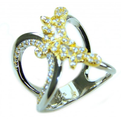 Aphrodite - 2.6 carat White Topaz 2 tones .925 Sterling Silver handcrafted ring size 6